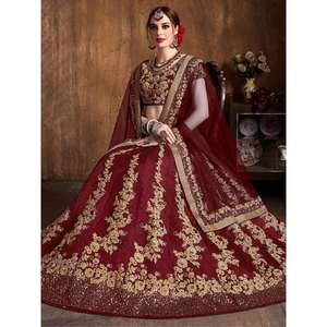 ชุดแต่งงานผ้าไหมดิบปักสีน้ำตาลแดงชวนให้หลงใหล lehenga choli กับ dupatta - Product Image 6