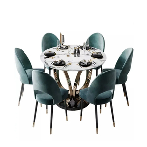Luxury Nickel Plated Round Best Modern Restaurant Dining Table 6 Seater Metal Dining Table With <b>Marble</b> <b>Top</b> - Product Image 2