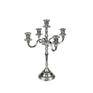 Candelabro de 5 brazos hecho a mano de Metal plateado, nuevo diseño de lujo para decoración de boda, centro de mesa decorativo - Product Image 1