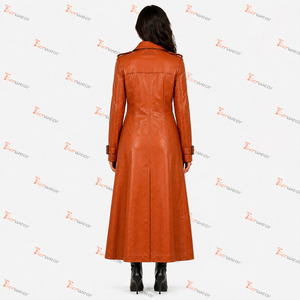Elegante Abrigo Largo de Mujer en Cuero Sintético con Cuello de Solapa y Cierre de Botones, Ropa Exterior Cortavientos para Otoño - Product Image 5