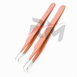 RMI Eyelash Extension Tweezers Orange Powder Coated Tweezer <b>Russian</b> Volume Silver Tip Tweezers Sustainable Steel Private Label - Product Image 4