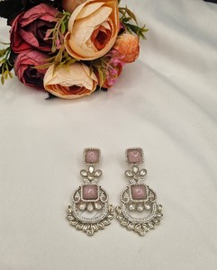 Lucentarts Jewellery Green Cat Eye Stone Chandbali <b>Earring</b> Square Crystal <b>Dangle</b> Traditional Indian For Bridal Jewelry Wholesale - Product Image 2