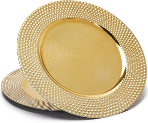 Assiettes de Présentation Élégantes en Aluminium pour Table à Manger, Bord Texturé Géométrique, Vaisselle Décorative pour Fêtes et Mariages - Product Image 1