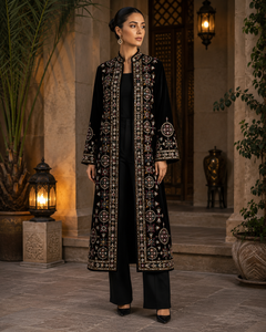 Base en velours noir tricoté brodé avec motif mandala circulaire à sequins pour veste ethnique, lehenga ou abaya pour femme - Product Image 5