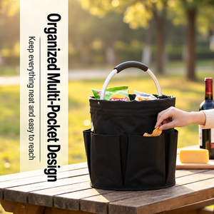 Sac de rangement portable pour pique-nique en plein air, grande capacité, panier de rangement multi-poches avec poignée, sac de transport pour couverts de camping et de voyage - Product Image 4