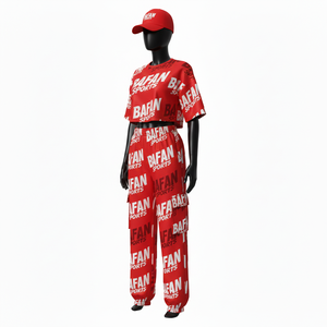 Conjunto de top corto y pantalón para mujer, tela elástica suave de poliéster y spandex de alta calidad, 180 GSM, estampado completo. Conjuntos para mujer. - Product Image 4