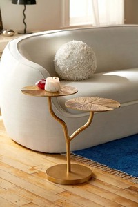 Mesa Consola Moderna de Metal Bronce con Tapa de Doble Hoja y Base de Pedestal, Mueble Contemporáneo para Sala de Estar, Diseño Artesanal - Product Image 3