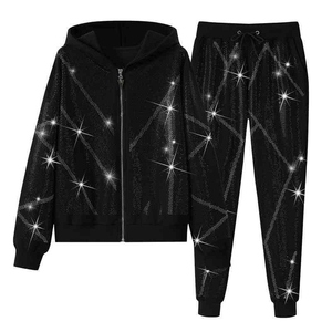 Shimmer 100% Cotton Breathable Lightweight Tracksuit Sweatpants Set Decorative Hoodie Trousers Outfit Fashion Forward Clothing - Product Image 1