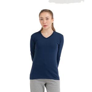 <b>Women's</b> <b>Navy</b> V-Neck Long Sleeve Knitted T-Shirt Solid Color Casual Regular Fit All Seasons <b>Top</b> - Product Image 1