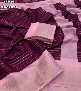 <b>Purple</b> And Pink MYSORE Silk <b>Saree</b> With Striped Design Traditional Indian Wedding Wear For Women - Product Image 4