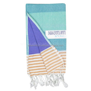 Serviette Fouta en coton tissé éponge de qualité supérieure, séchage rapide, écologique, compressée, à rayures, pour la plage, le spa et la salle de bain - Product Image 3