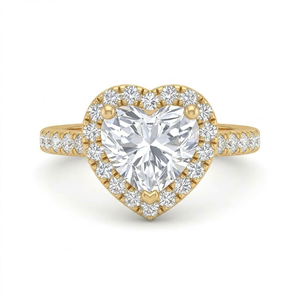 Bague de fiançailles en or 14 carats plaqué or 18 carats avec diamant taille cœur et halo, certifiée IGI, diamant de laboratoire, pour femme, pour mariage et anniversaire - Product Image 1