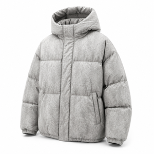Blouson matelassé gaufré à capuche pour homme, manteau d'hiver épais en polyester, décontracté, fermeture éclair, coupe ample - Product Image 5