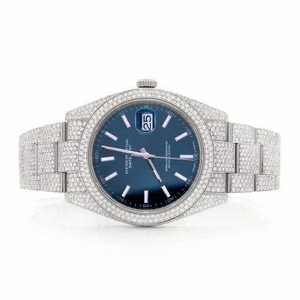 Luxury Iced Out Moissanite <b>Watch</b> <b>Blue</b> Dial Automatic Mechanical Diamond Bust Down Stainless Steel Wristwatch - Product Image 1