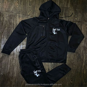 Sudadera con capucha y pantalones de chándal holgados de pierna ancha con cremallera cuadrada estampada gráfica personalizada conjunto DTG estampado desgastado chándal para hombre - Product Image 3