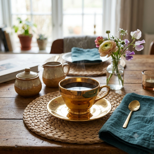 Ensemble de tasses à thé et soucoupes en laiton doré poli miroir classique, élégantes tasses à café en forme de tulipe, vaisselle pour hôtels de luxe, banquets, vente en gros - Product Image 3