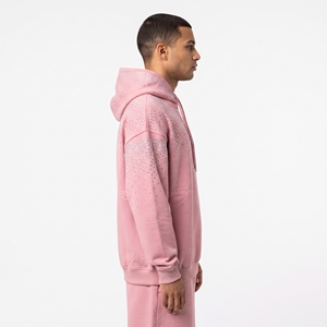 Custom Rhinestone Decorated Men's Cotton Pullover <b>Hoodie</b> Oversized <b>Pink</b> Streetwear Fashion Sweatshirt - Product Image 3