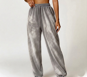 High Quality Flare Stacked Loose Working Oversized <b>Velvet</b> Velour Pant in <b>Black</b> Color <b>Ladies</b> Casual Outdoor Breathable - Product Image 4