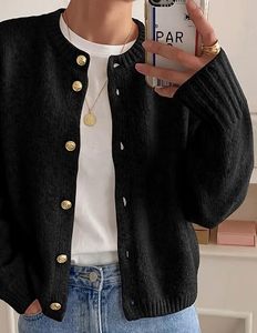 <b>Black</b> Knitted <b>Cardigan</b> Full Sleeve Button Closure Solid Color Autumn Sweater Regular Fit 100% Acrylic - Product Image 6