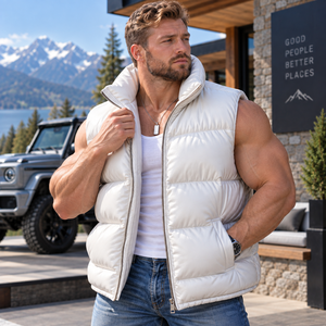 Gilet matelassé en cuir pour homme |   Veste de motard authentique Western, chaleco en cuir de crocodile pour homme, Pufferweste herren - Product Image 2