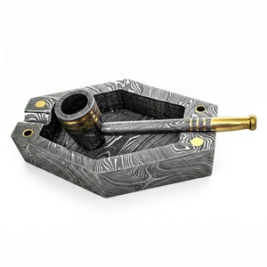 Jexmoo Custom Handmade Damascus Steel Premium Metal Smoking Pipe with Leather Sheath & Decorative Ashtray <b>Stand</b> Set Perfect Gift - Product Image 1