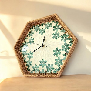 Horloge murale en rotin de luxe avec coquille de nacre, horloge suspendue pour bureau, maison, hôtel, décoration - Product Image 5