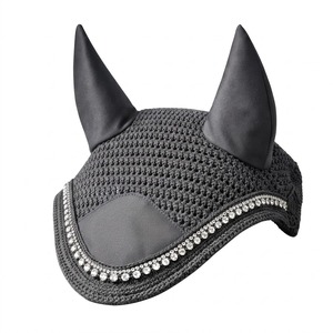 Velo de lujo rosa de ganchillo para caballos con orejeras y ribete dorado, de malla de algodón y poliéster, para protección contra mosquitos. - Product Image 4