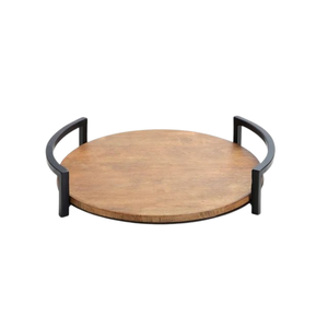 Plateau de service décoratif multifonctionnel en bois et métal Art Déco, forme rectangulaire avec poignées pour la décoration de la maison - Product Image 2