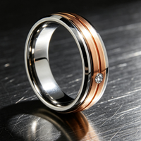 Bague en carbure de tungstène avec incrustation rainurée en or rose et pierre en zircone, alliance de mariage biseautée de 8 mm pour homme, bijoux modernes en gros