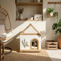 Maison pour animaux de compagnie en bois écologique moderne, motif floral, petite villa intérieure pour animaux de compagnie, cabane pour chien, finition en bois de cèdre blanc