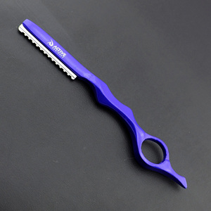 Hair <b>Cutter</b> Metal Single <b>Edge</b> Blade 28 Teeth Carbon Steel Safety Razor Long Handle Rubber Right-Handed Scissors for Hair - Product Image 6