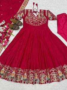 Vestido Anarkali de Diseño Pakistaní Moderno de 2 Colores, Hecho a Mano, Conjunto de Salwar Kameez para Novia, Boda, Fiesta, Diwali, Seda - Product Image 5