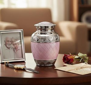 Urne funéraire en céramique rose de luxe en forme de goutte d'eau avec accents argentés, hermétique, pour animaux de compagnie, pour souvenir commémoratif - Product Image 3