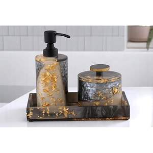 Juego de Baño Ecológico de Resina con Diseño en Espiral, 3 Piezas, Dispensador de Jabón, Portacepillos de Dientes y Bandeja para Artículos de Baño, a Precio Accesible - Product Image 1