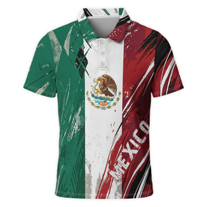 Camiseta Polo para Hombre con Estampado de la Bandera de México, Manga Corta, Casual, Transpirable, Corte Regular, Diseño de Logotipo Frontal, Poliéster Tejido - Product Image 4