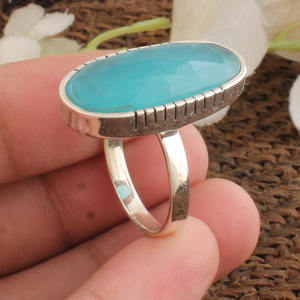 Anillo de Calcedonia Azul Natural, Plata de Ley 925, Gema Azul Espuma, Joyería Hecha a Mano para Mujer, Fabricante Personalizado al por Mayor - Product Image 3