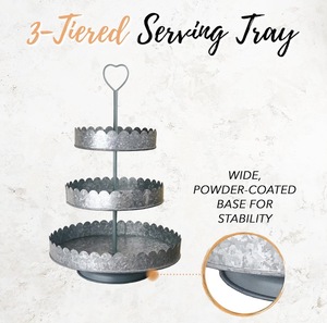 <b>3</b>-<b>Tiered</b> Iron Handmade Serving Tray with Heart Handle Wide Base for Stability Reusable Dishwasher Safe <b>Cake</b> <b>Stand</b> - Product Image 1