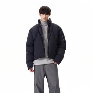 Chaqueta de Plumón Negra Personalizada de Alta Calidad para Hombre, Informal, para Exteriores, Resistente al Viento, Impermeable, Transpirable, con Cierre, Tallas Grandes - Product Image 1