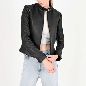Winter Bomber Leather Cropped Women Jacket Knitted Breathable Eco-Friendly Winter Use Custom Made Women's Leather Jacket - Product Image 5