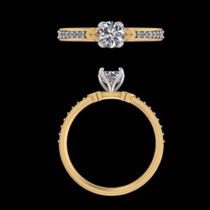 Anillo de compromiso de oro de 18k con diamante redondo de 0.73 quilates, banda de boda de oro amarillo de 14k con piedras pavé laterales, joyería fina, regalo para mujer - Product Image 2