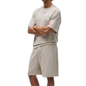 Conjunto de Camiseta y Pantalones Cortos de Punto Casual para Hombre, Cuello Redondo, Color Sólido, Ropa de Verano, 100% Algodón - Product Image 2