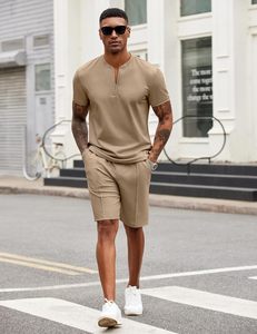 Custom Logo Men's Breathable Knitted Zip Front <b>Collar</b> <b>T</b>-<b>Shirt</b> Short Pant Casual Summer Sportswear Fitness Gym Training Wholesale - Product Image 4