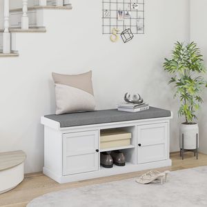 Banc d'entrée blanc réglable avec 2 armoires, coussin amovible et lavable, et étagères de rangement pour chaussures - Product Image 2