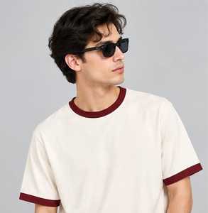 Men's for Short Sleeve T-Shirt <b>Red</b> Contrast Trim Front Regular Fit 100% Cotton Casual O-Neck Jersey <b>Top</b> Quick Dry Breathable - Product Image 2