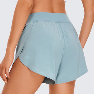 Women Flat Waistband Athletic Shorts Loose Fit Curved Hem Workout Fitness Training Shorts - Product Image 2
