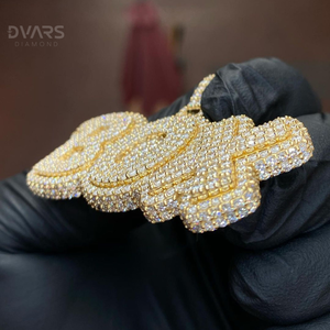 Pendentif personnalisé en moissanite glacée avec initiale, testé au diamant, style hip-hop, plaqué or, argent sterling, bijoux pour homme - Product Image 2