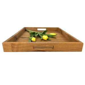 Modern Bamboo Tray <b>Set</b> with Polished Technique Natural Crafts Wood Serving Tray for Coffee <b>Tea</b> Dessert Featuring Metal Handle - Product Image 6