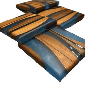 COASTER Ensemble de sous-verres en résine époxy de qualité avec effet océan Dessous de verre rond carré décoratif en résine époxy par Craftsy Home - Product Image 1