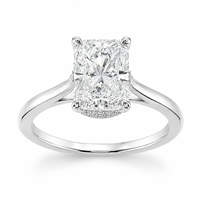 Bague de fiançailles solitaire en diamant de laboratoire taille radiant de luxe, or blanc 18 carats, halo caché, bague de mariage personnalisée