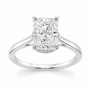 Anillo de Compromiso Solitario de Diamante Cultivado en Laboratorio con Corte Radiante de Lujo, Oro Blanco de 18K, Halo Oculto, Anillo de Boda Personalizado - Product Image 4